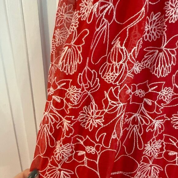Anthropologie X Sachin and Babi red embroidered midi dress 6 - Picture 11 of 15